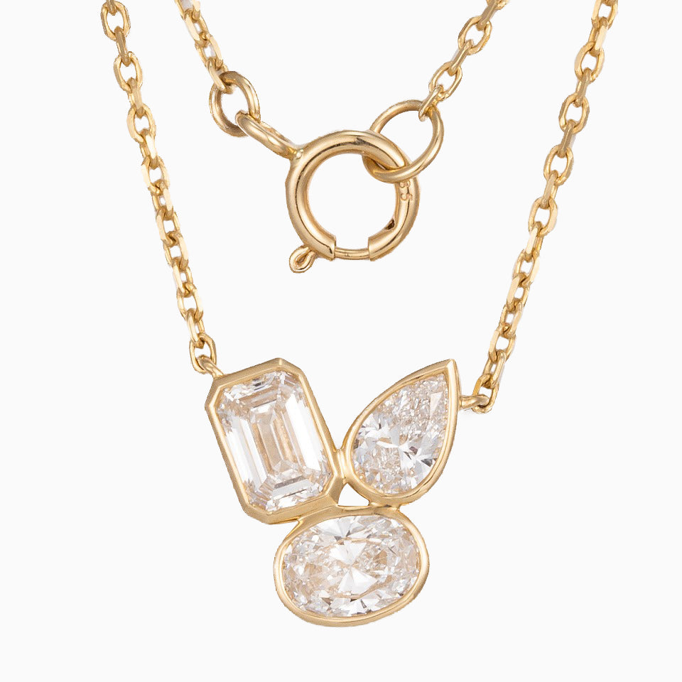 0.7ctw Bezel Cluster Fancy Shape Lab Grown Diamond Necklace 16-18 Inch in 14k Yellow Gold