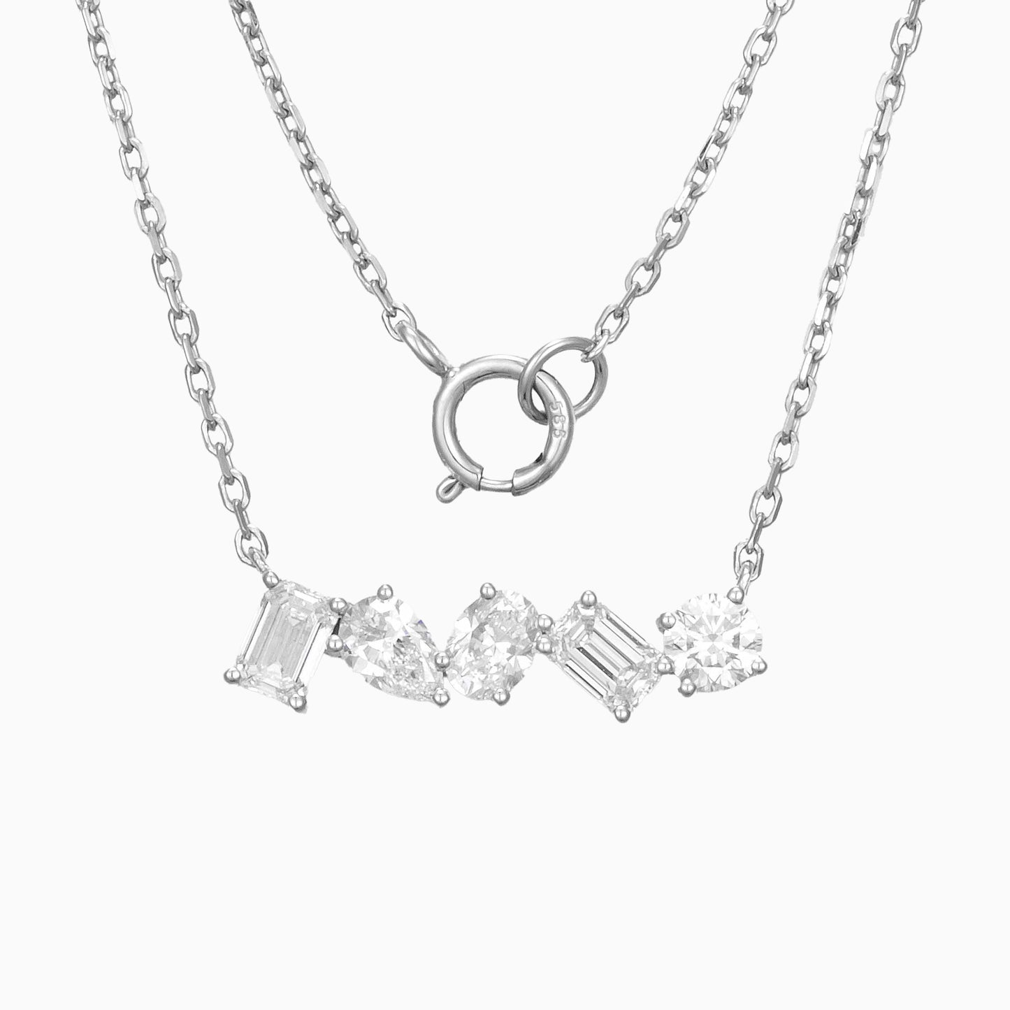 1.15 ct.tw Mixed Fancy Shape Lab Grown Diamond Bar Necklace 16-18 Inch in 14k White Gold