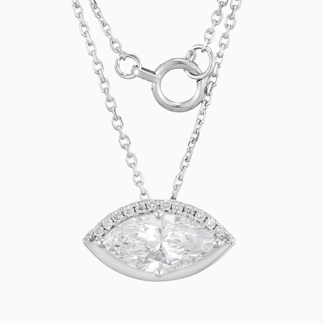 1 ct Marquise Half Halo Lab Grown Diamond Necklace (Evil Eye) 16-18 Inch in 14k White Gold
