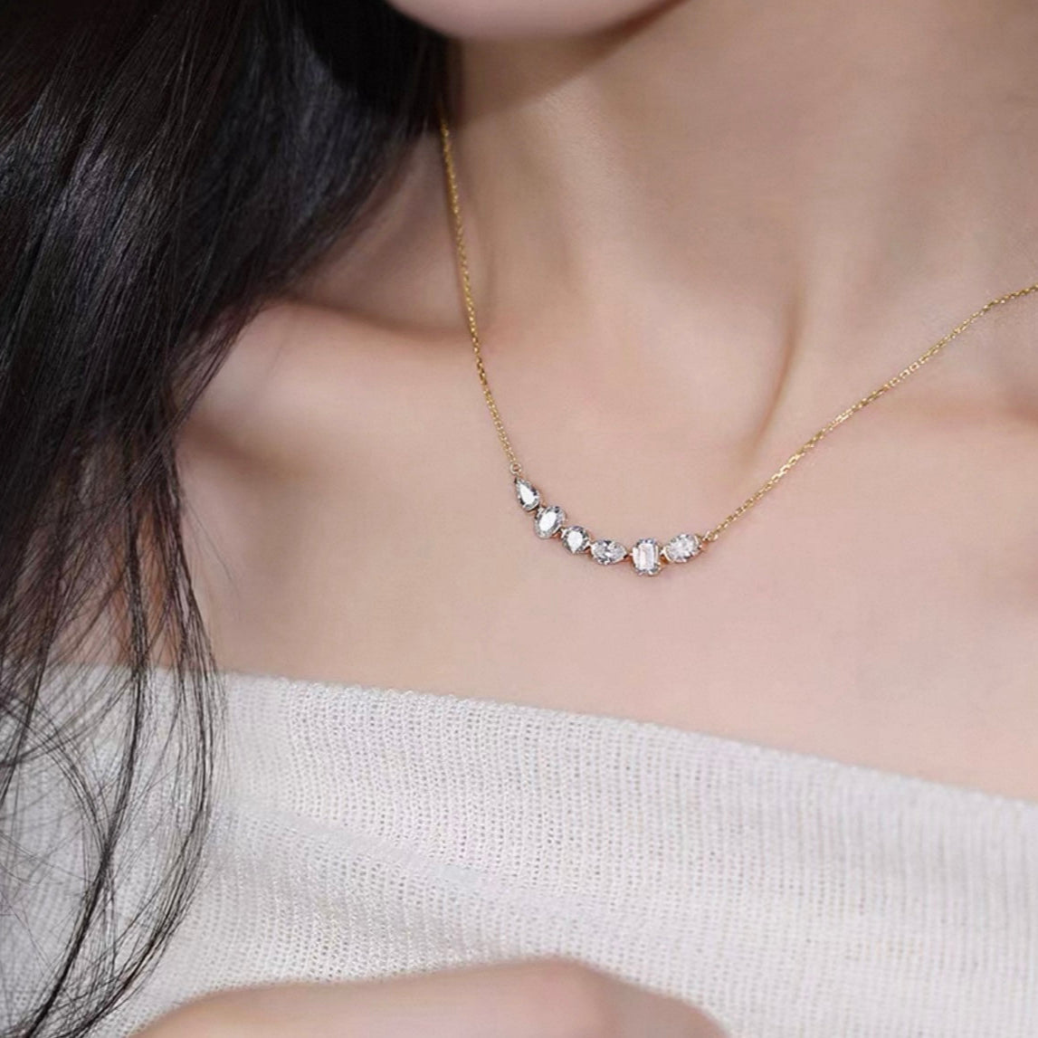 1.4 ct.tw 6 stones Fancy Lab Grown Diamond Bar Necklace in 14k Yellow Gold