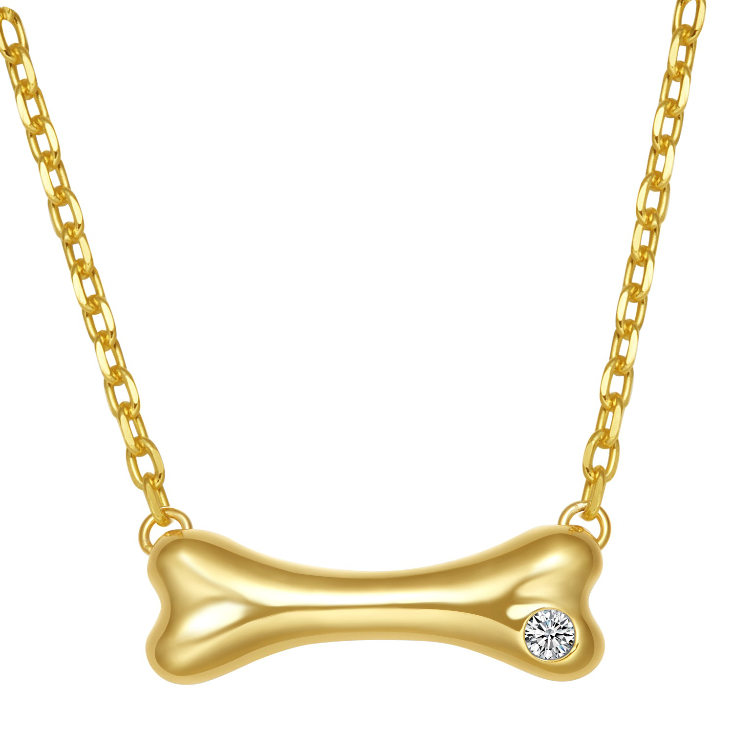 Dog Bone Lab Grown Diamond Silver Necklace