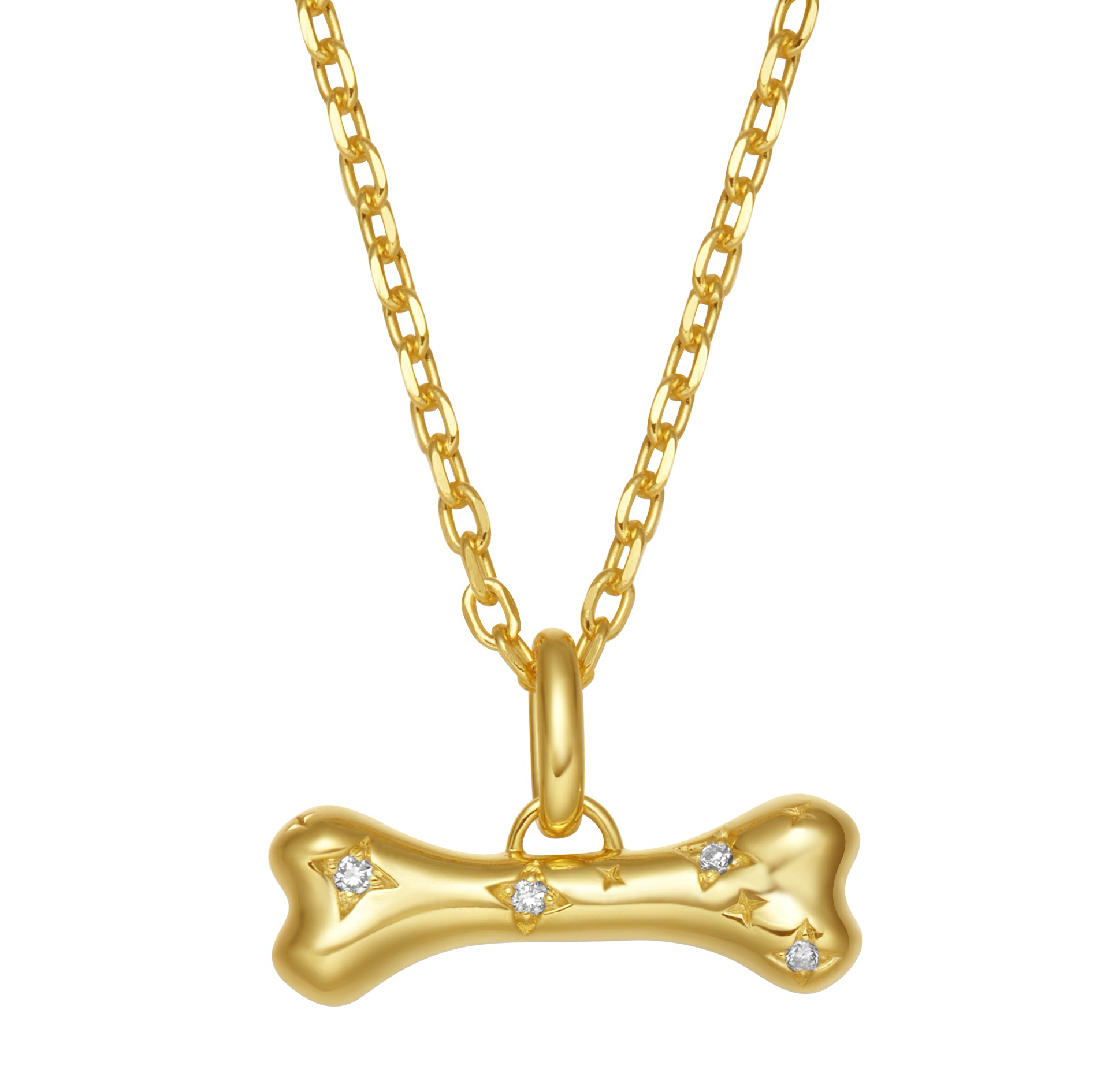 Dog Bone Starlight Lab Grown Diamond 925 Silver Pendant Necklace with Free Custom Engraving