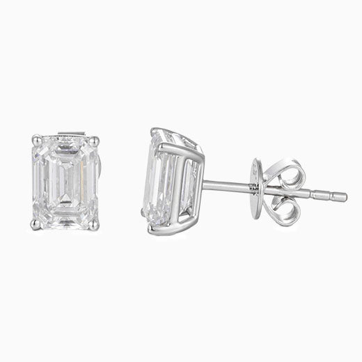 2 ctw Emerald cut Lab Grown Diamond 4 prongs Earstuds (Pair) in 14K White Gold