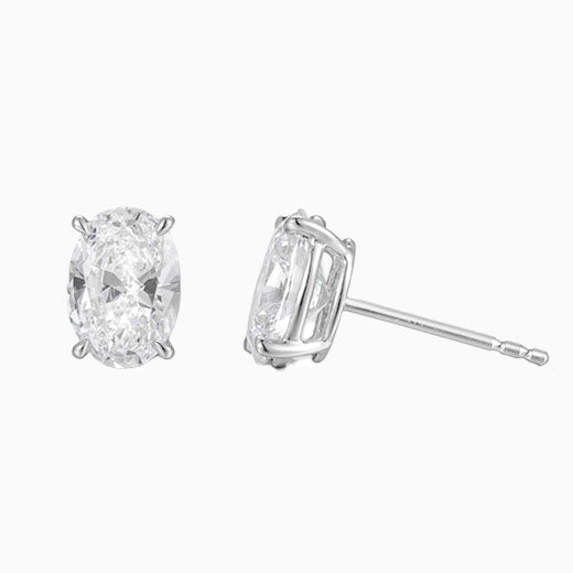 2 ctw Oval Lab Grown Diamonds 4 prongs Earstuds (Pair) in 14K White Gold