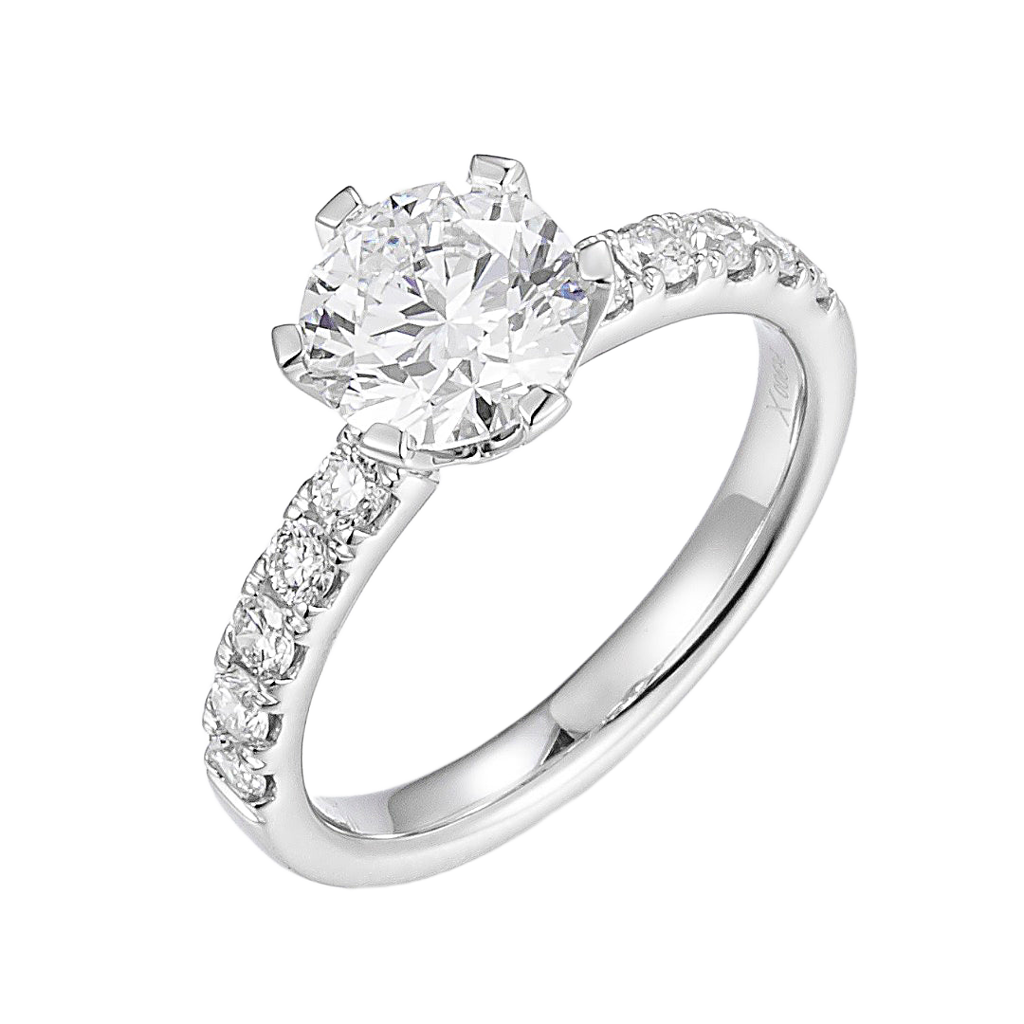1ct Round 6 Prong Pave Lab Grown Diamond Engagement Ring in 14K White Gold