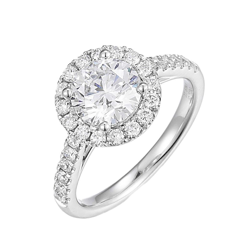 1 1/2 ct Round Halo Lab Grown Diamond Engagement Ring in 14K Gold