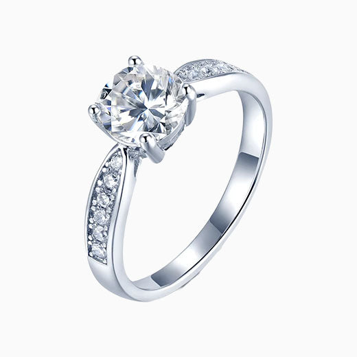 1ct Round 4 prongs Pave Lab Grown Diamond Engagement Ring in 14k White Gold