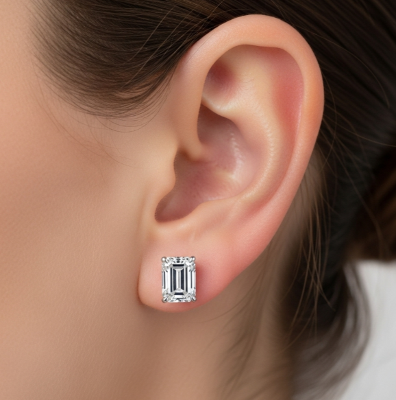2 ctw Emerald cut Lab Grown Diamond 4 prongs Earstuds (Pair) in 14K White Gold