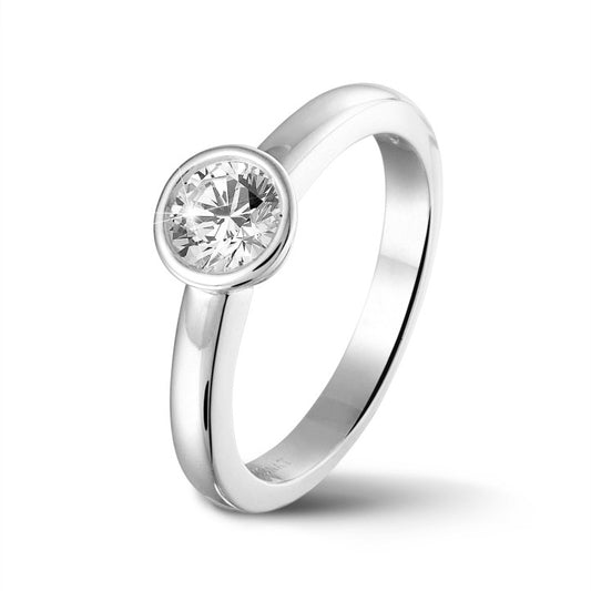 1 ct Round Bezel Lab Grown Diamond Engagement Ring in 14K White Gold