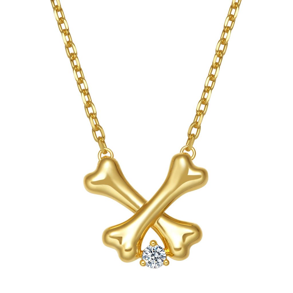 Cross Dog Bone Lab Grown Diamond 925 Silver Pendant Necklace with Free Custom Engraving