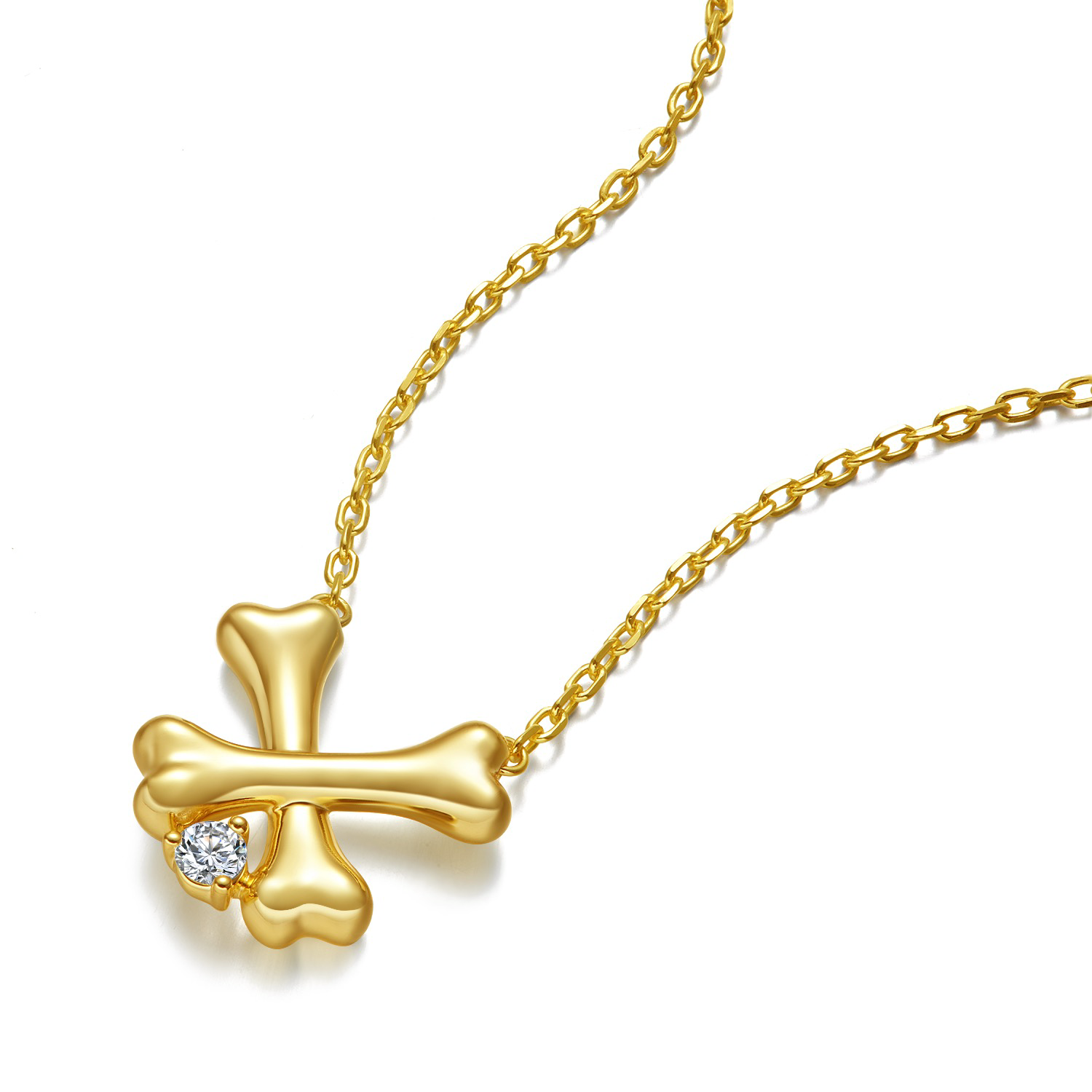 Cross Dog Bone Lab Grown Diamond 925 Silver Pendant Necklace with Free Custom Engraving