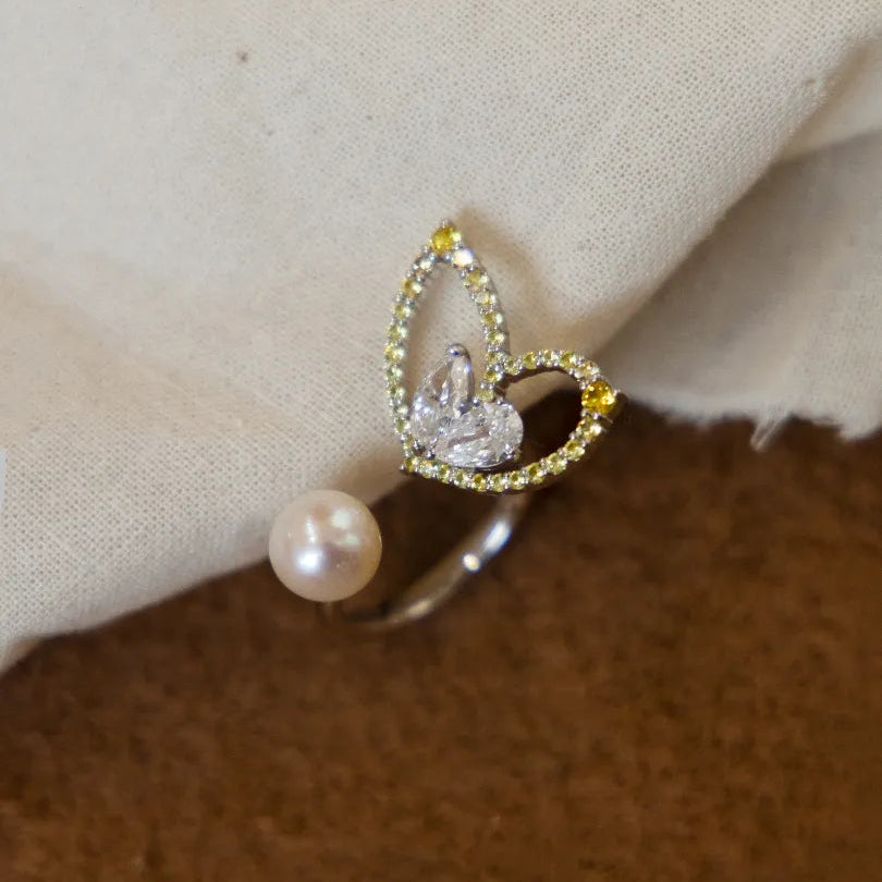 Yellow Half Butterfly Pearl Ring
