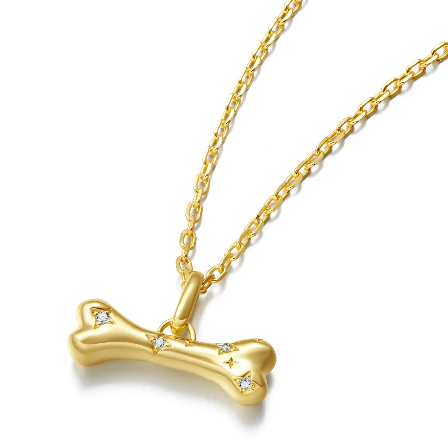 Dog Bone Starlight Lab Grown Diamond 925 Silver Pendant Necklace with Free Custom Engraving