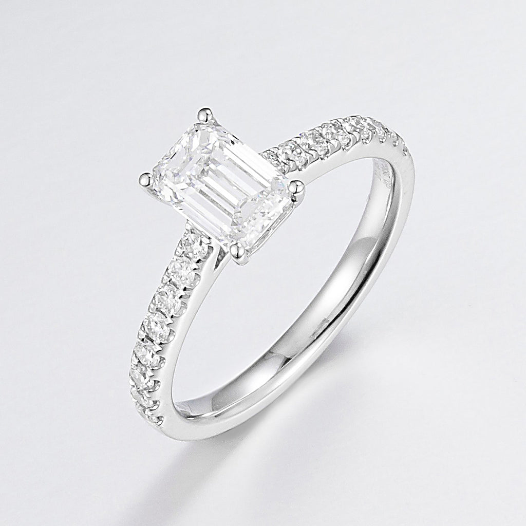1 ct Emerald Cut Pave Lab Grown Diamond Engagement Ring in 14k White Gold