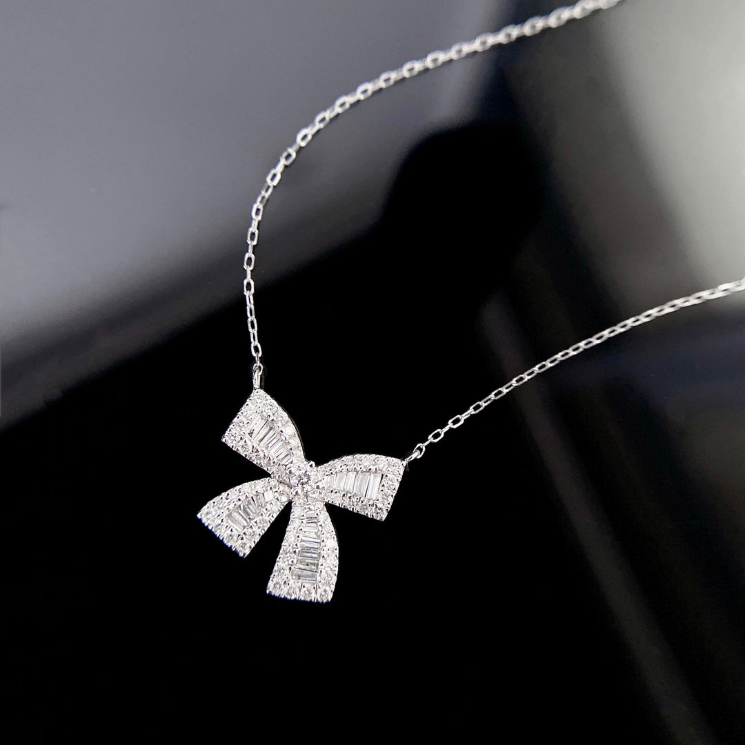 0.35ct Ribbon Baguette Lab Grown Diamond Necklace in Platinum