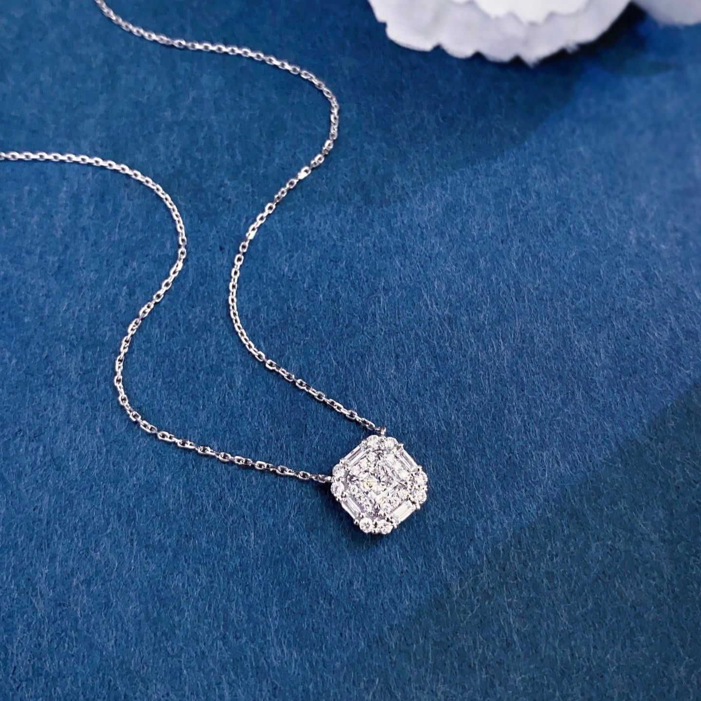 Round Baguette Lab Grown Diamond Necklace in Platinum