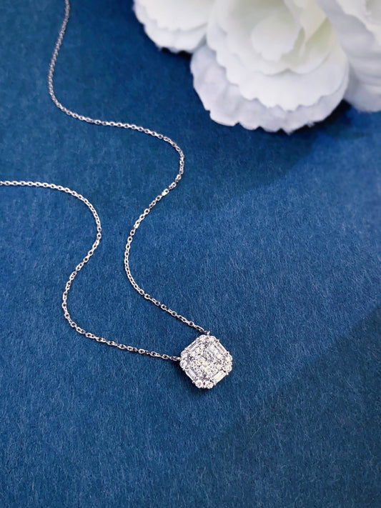 Round Baguette Lab Grown Diamond Necklace