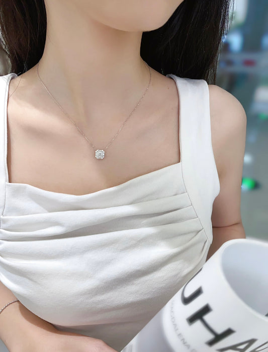 Round Baguette Lab Grown Diamond Necklace