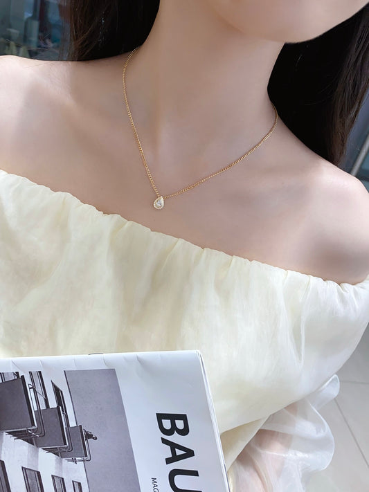 Vintage Pear Halo Diamond Necklace