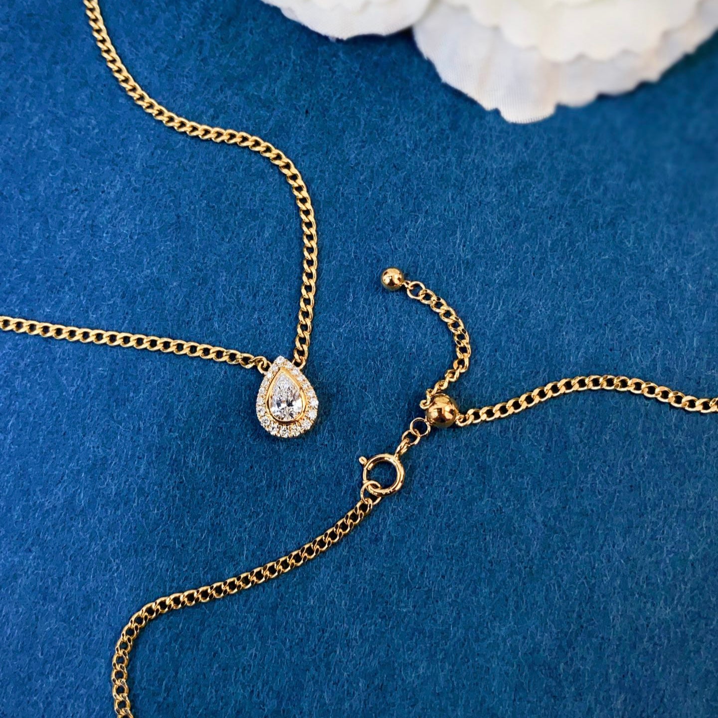 0.40ct Lab-Grown Diamond Vintage Pear Halo Diamond Necklace in 14K Yellow Gold
