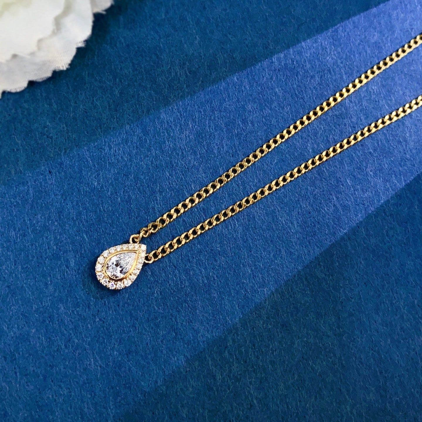 0.40ct Lab-Grown Diamond Vintage Pear Halo Diamond Necklace in 14K Yellow Gold