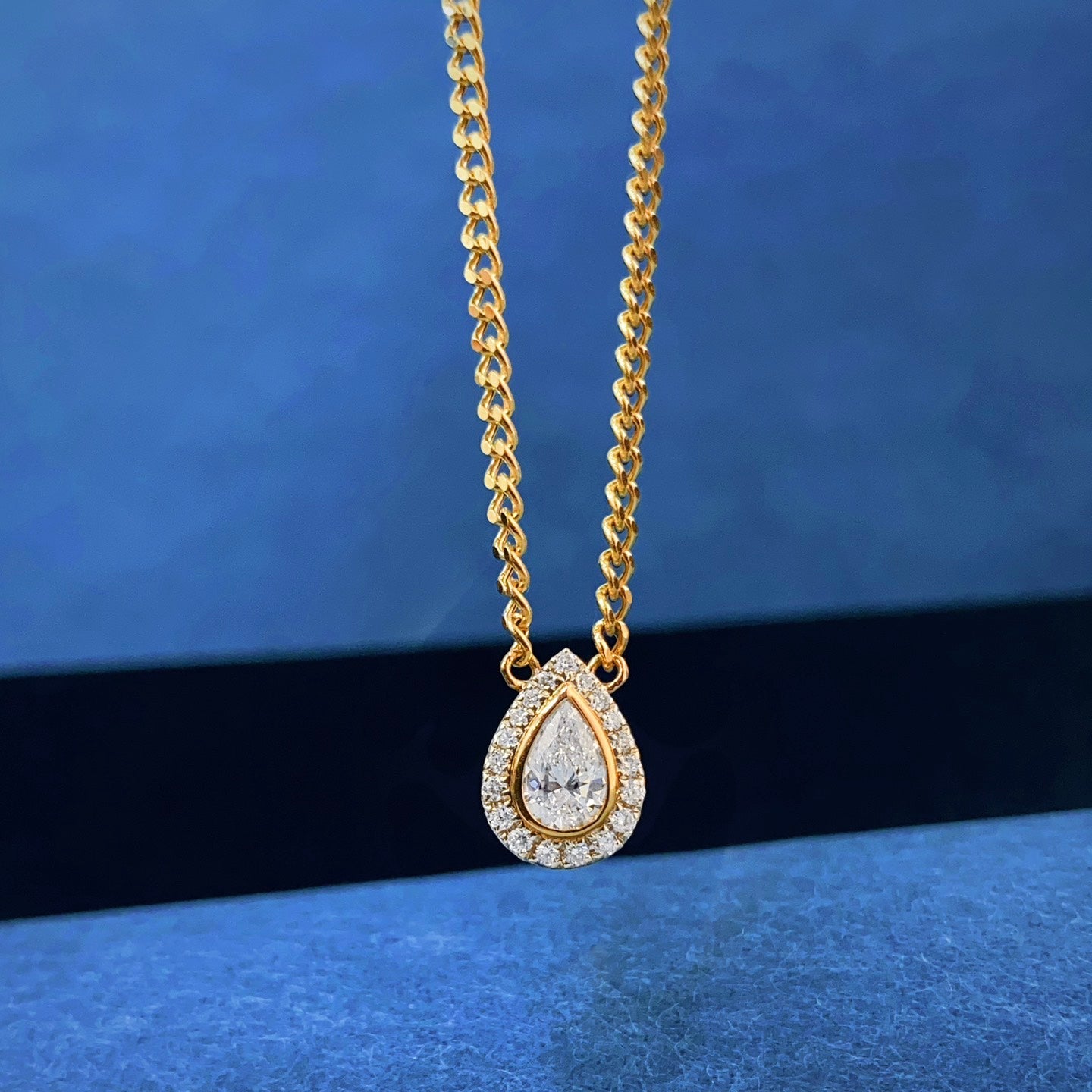 0.40ct Lab-Grown Diamond Vintage Pear Halo Diamond Necklace in 14K Yellow Gold