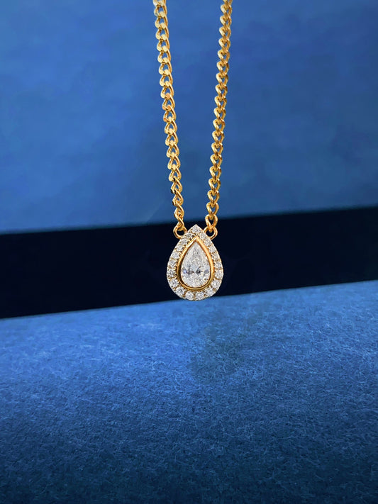Vintage Pear Halo Diamond Necklace