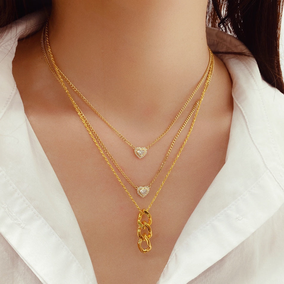0.40ct Lab-Grown Diamond Heart Halo Lab Grown Diamond Necklace in 14K Gold