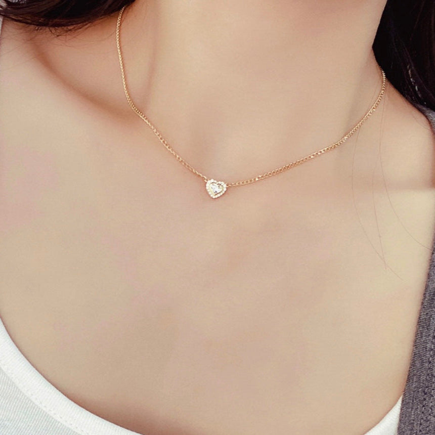 0.40ct Lab-Grown Diamond Heart Halo Lab Grown Diamond Necklace in 14K Gold