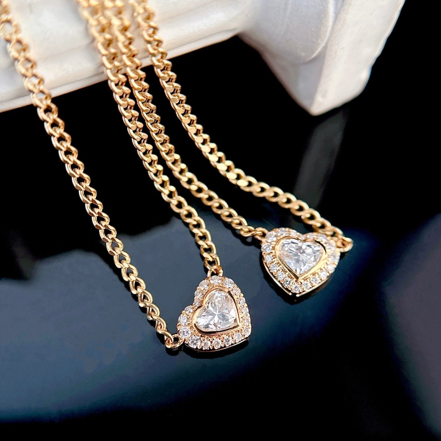 0.40ct Lab-Grown Diamond Heart Halo Lab Grown Diamond Necklace in 14K Gold