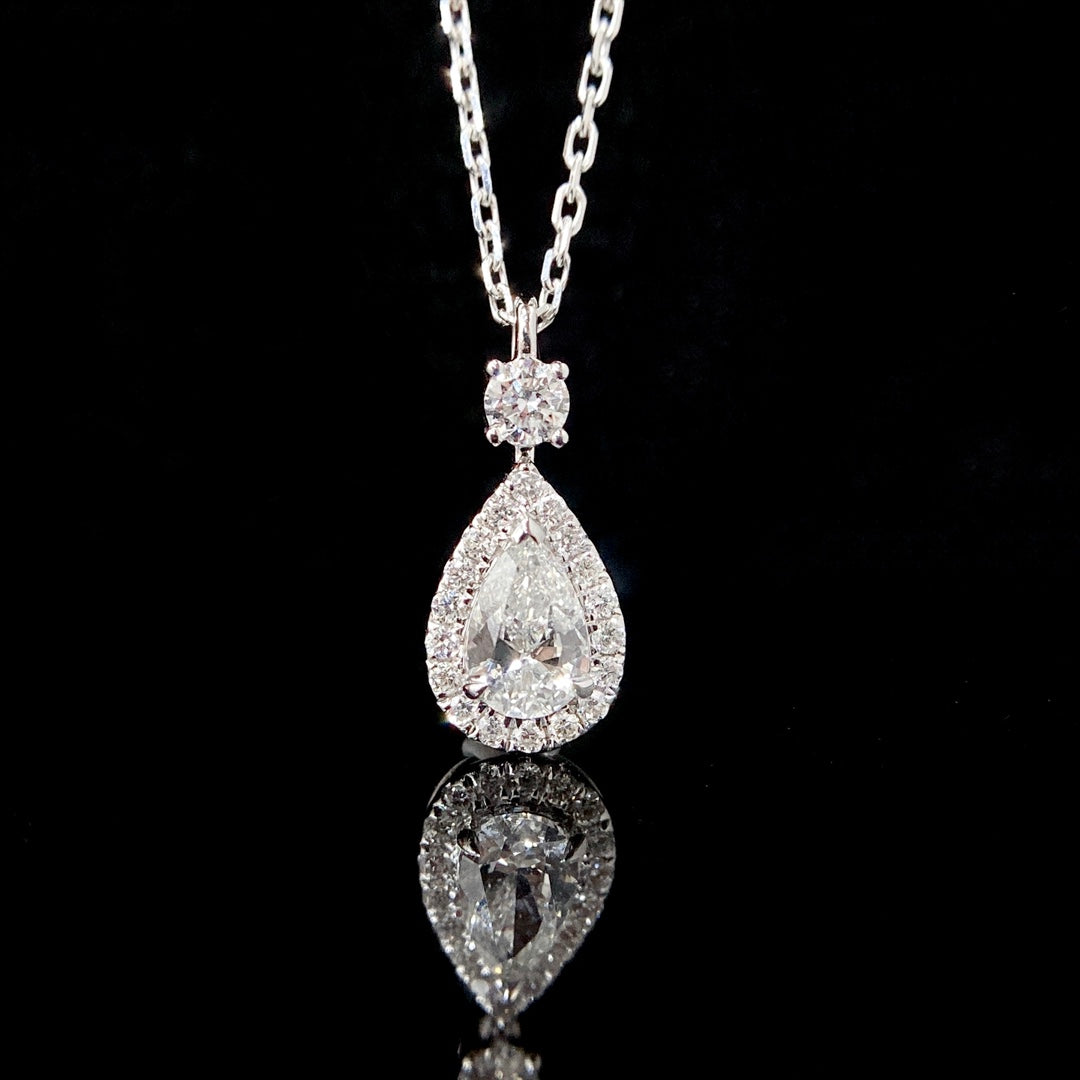 0.47ct Pear Halo Lab Grown Diamond Necklace in 14K Gold