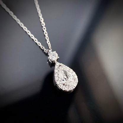 0.47ct Pear Halo Lab Grown Diamond Necklace in 14K Gold