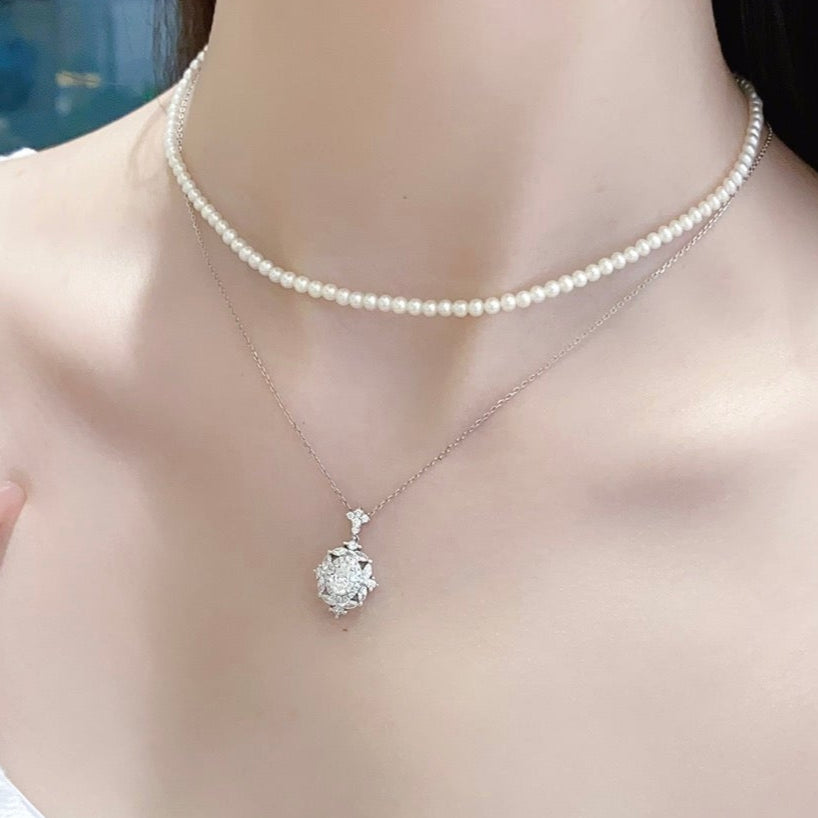 1.03ct Vintage Oval Cluster Lab Grown Diamond Necklace in 14K Gold