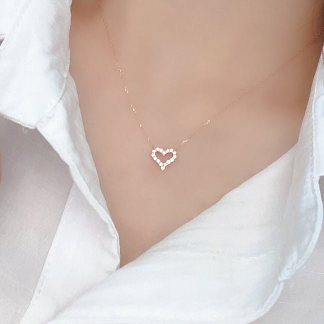 1.00ct Open Heart Lab Grown Diamond Necklace in 14K Gold