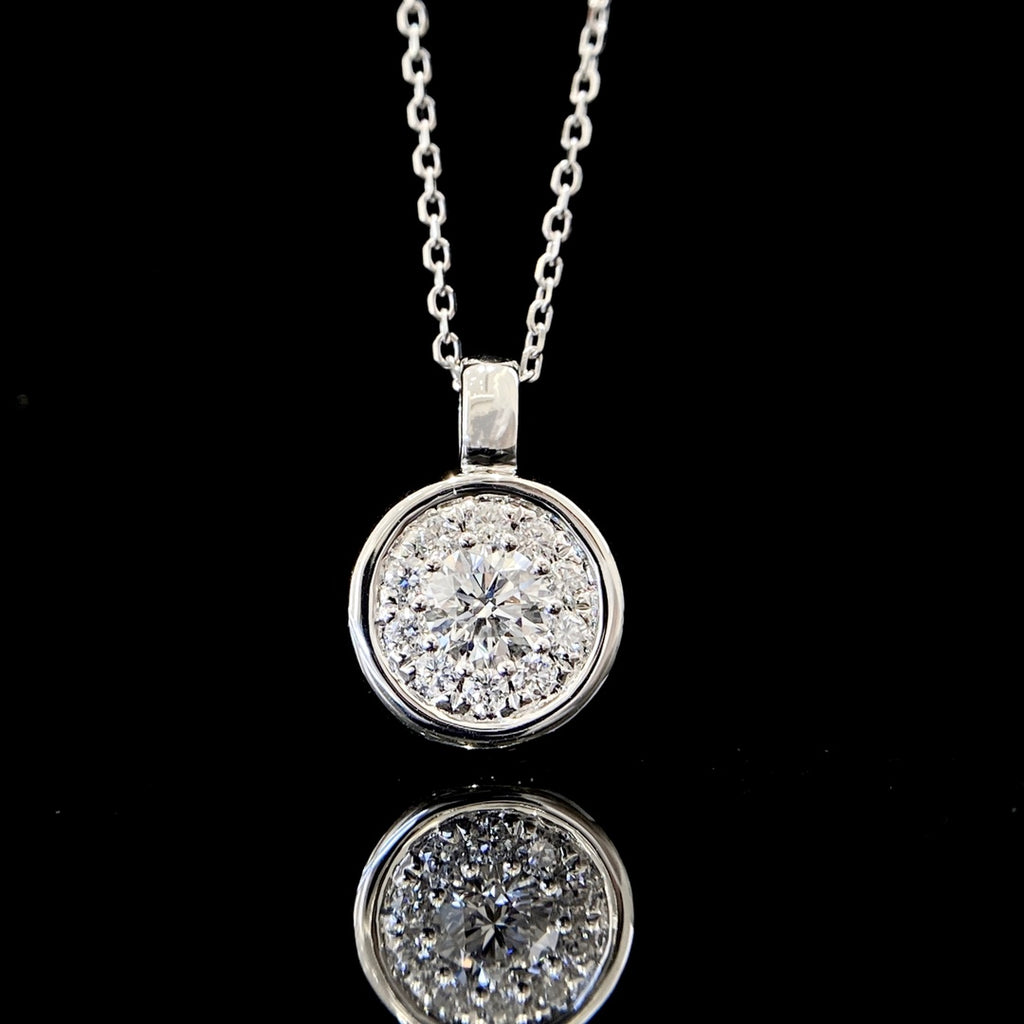 Round Halo Lab Grown Diamond Pendant Necklace in 14k White Gold