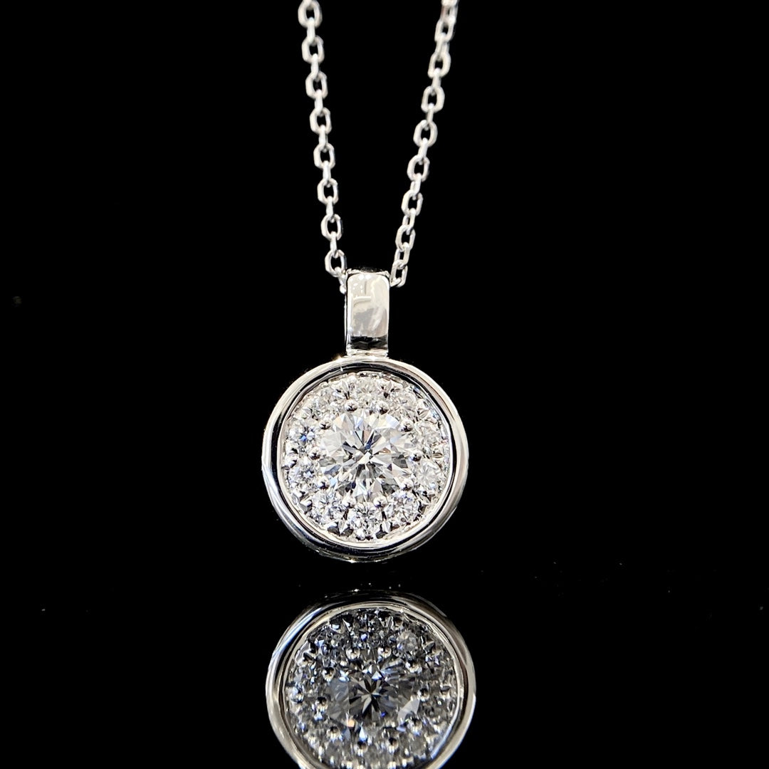 Round Halo Lab Grown Diamond Pendant Necklace in 14k White Gold