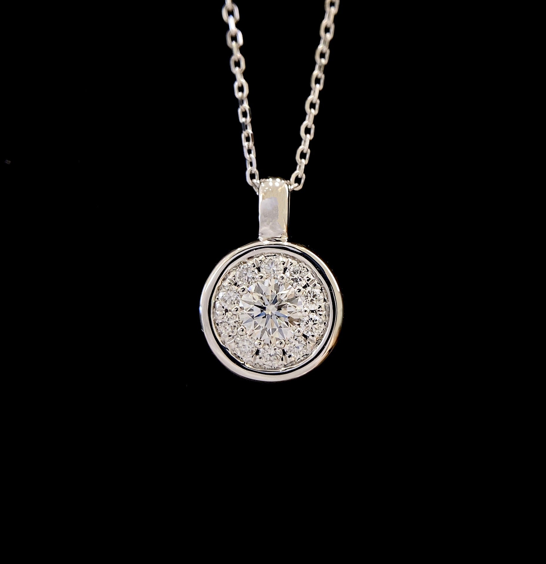 Round Halo Lab Grown Diamond Pendant Necklace in 14k White Gold