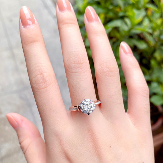1 ct Round Ribbon Swirl Lab Grown Diamond Engagement Ring in 14k White Gold