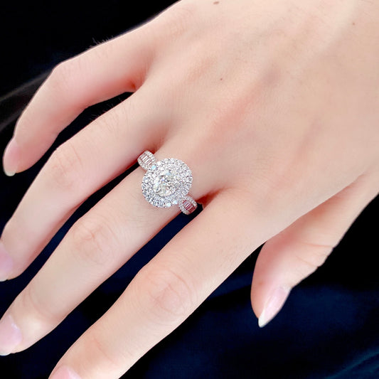 1 ct Dual Halo Oval Lab Grown Diamond Engagement Ring in 14k White Gold
