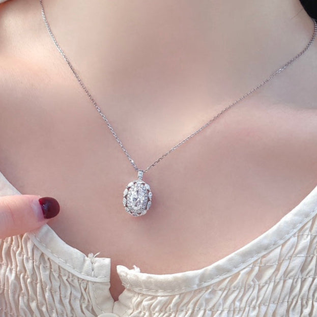 Vintage Oval Convertible Lab Grown Diamond Ring & Necklace in 14K White Gold