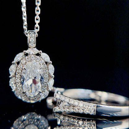 Vintage Oval Convertible Lab Grown Diamond Ring & Necklace