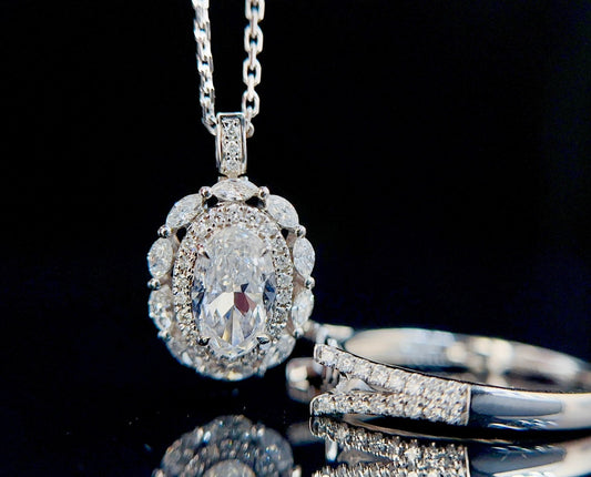 Vintage Oval Convertible Lab Grown Diamond Ring & Necklace