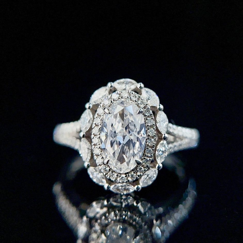 Vintage Oval Convertible Lab Grown Diamond Ring & Necklace