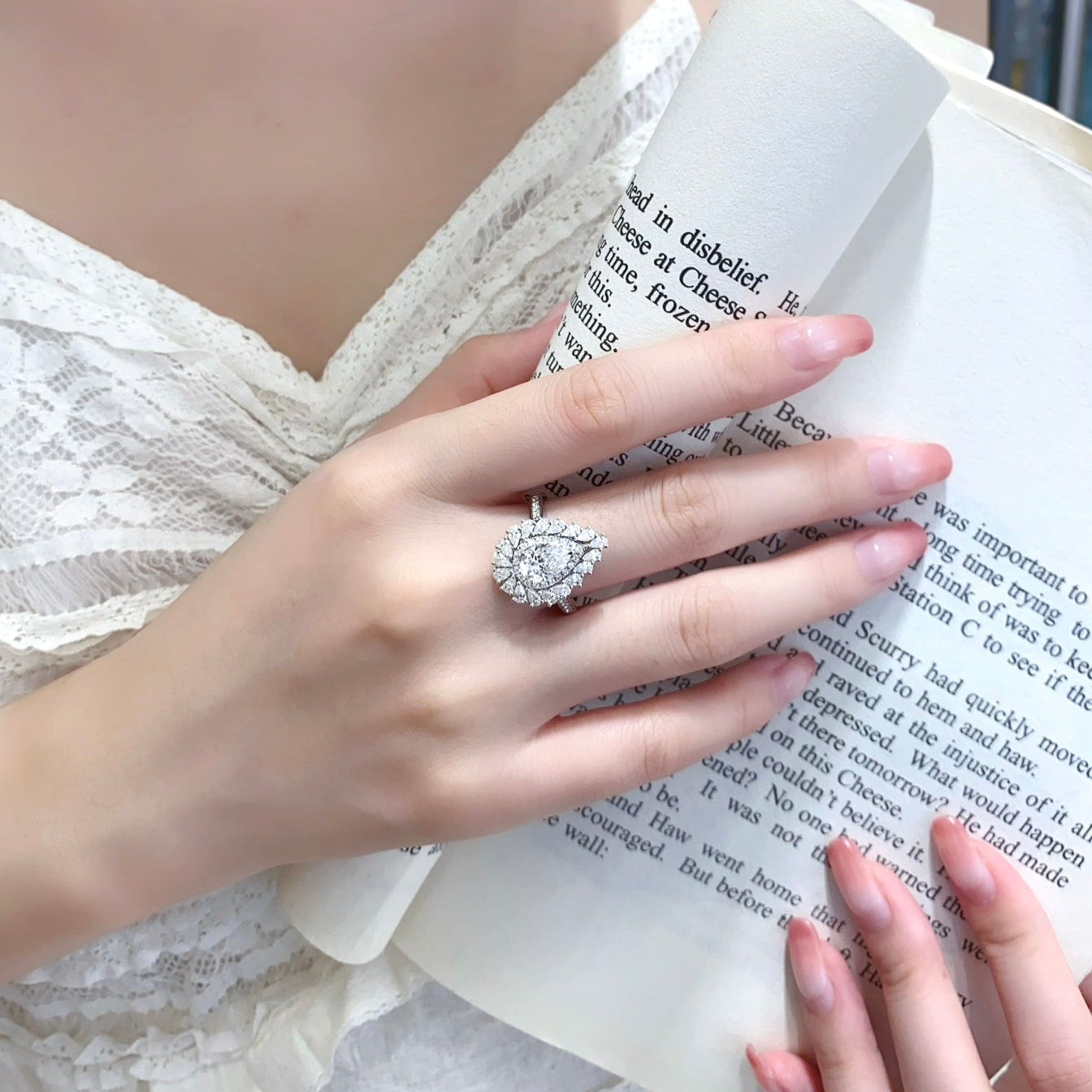 Fancy Halo Pear Convertible Lab Grown Diamond Necklace↔Ring