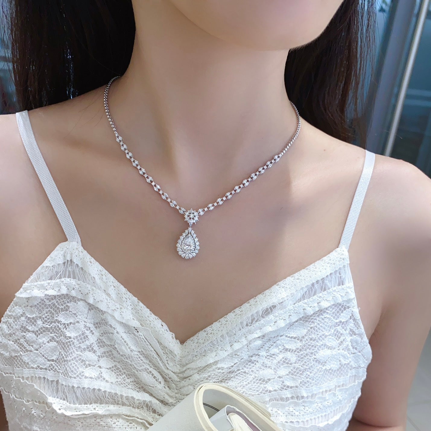 Fancy Halo Pear Convertible Lab Grown Diamond Necklace↔Ring