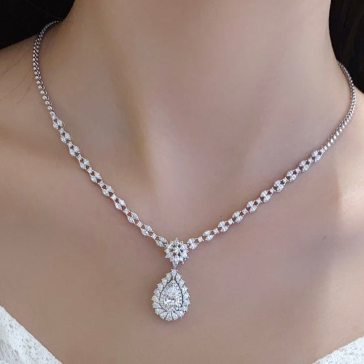 Fancy Halo Pear Convertible Lab Grown Diamond Necklace↔Ring in 14k White Gold