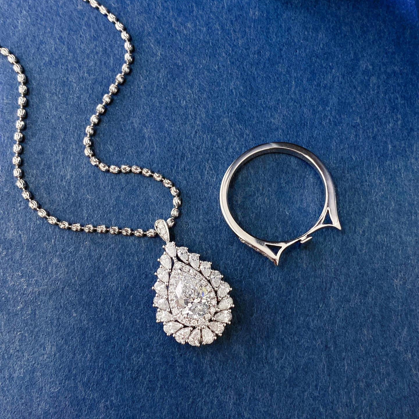 Fancy Halo Pear Convertible Lab Grown Diamond Necklace↔Ring