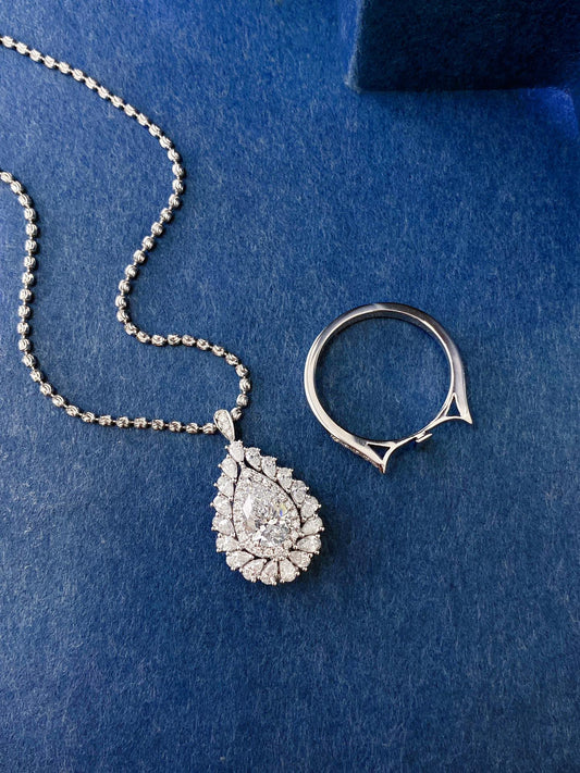 Fancy Halo Pear Convertible Lab Grown Diamond Necklace↔Ring