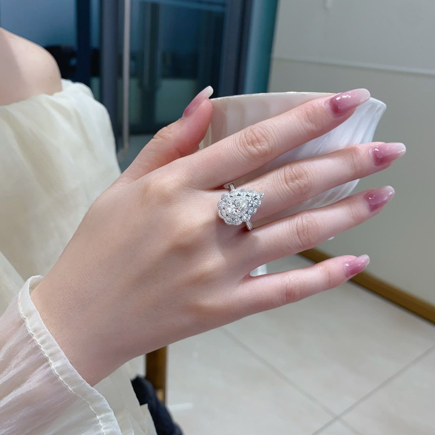 Fancy Pear Convertible Lab Grown Diamond Necklace↔Ring in 14k White Gold