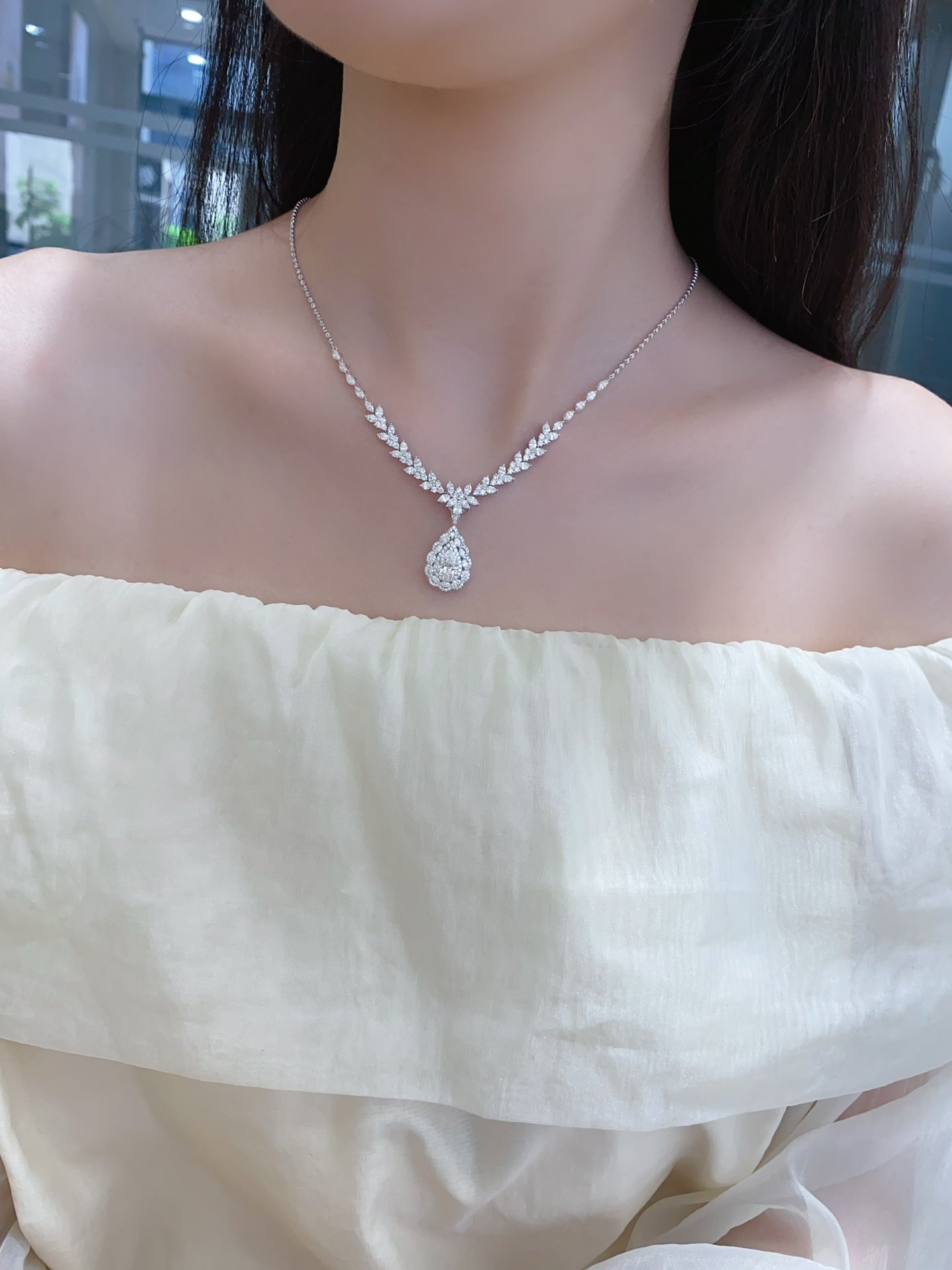 Fancy Pear Convertible Lab Grown Diamond Necklace↔Ring